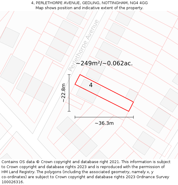 4, PERLETHORPE AVENUE, GEDLING, NOTTINGHAM, NG4 4GG: Plot and title map