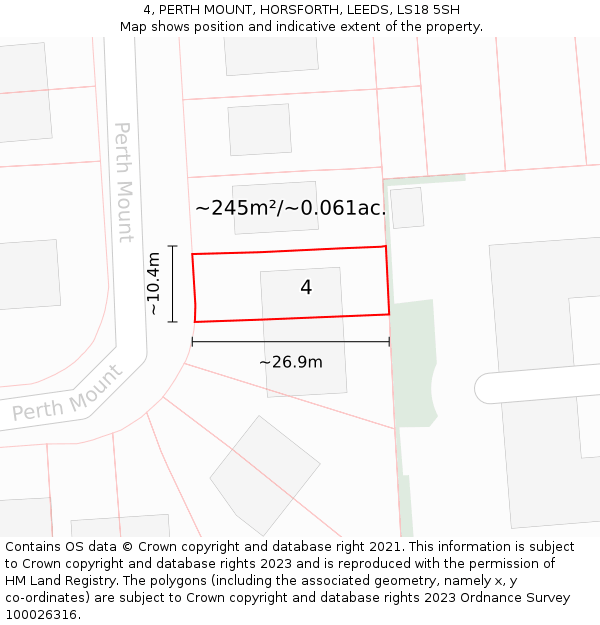 4, PERTH MOUNT, HORSFORTH, LEEDS, LS18 5SH: Plot and title map