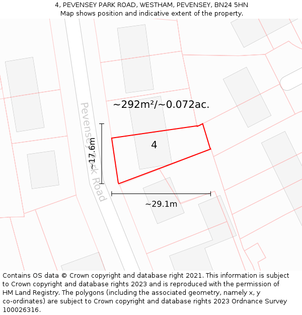 4, PEVENSEY PARK ROAD, WESTHAM, PEVENSEY, BN24 5HN: Plot and title map