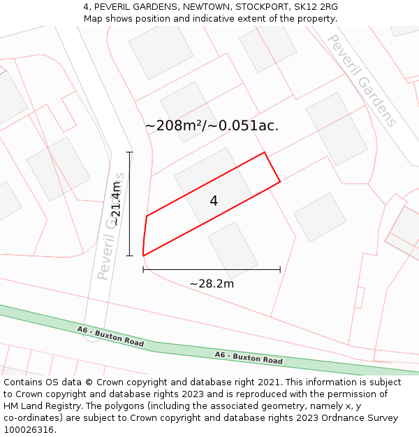 4, PEVERIL GARDENS, NEWTOWN, STOCKPORT, SK12 2RG: Plot and title map