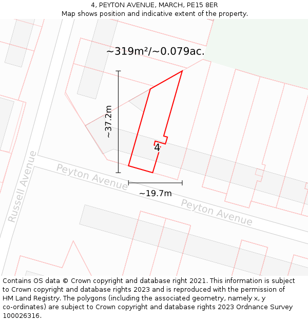 4, PEYTON AVENUE, MARCH, PE15 8ER: Plot and title map