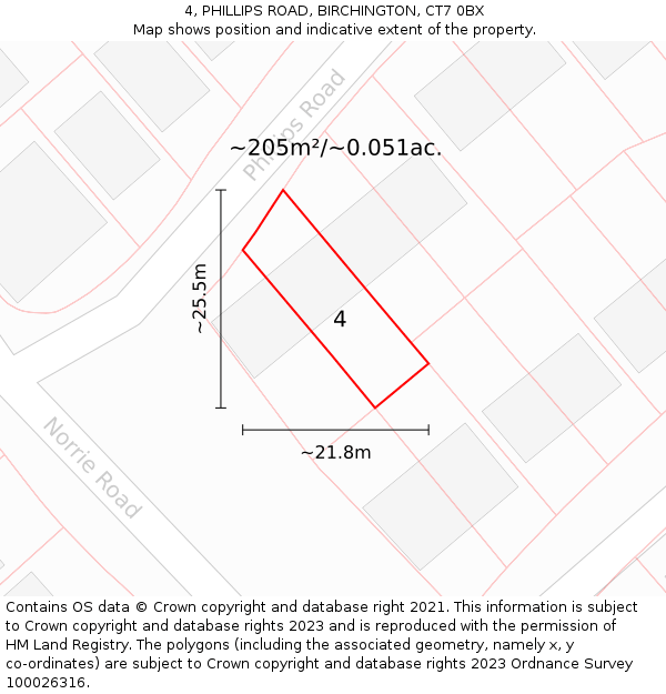 4, PHILLIPS ROAD, BIRCHINGTON, CT7 0BX: Plot and title map