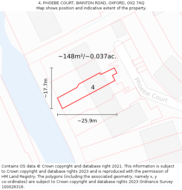 4, PHOEBE COURT, BAINTON ROAD, OXFORD, OX2 7AQ: Plot and title map