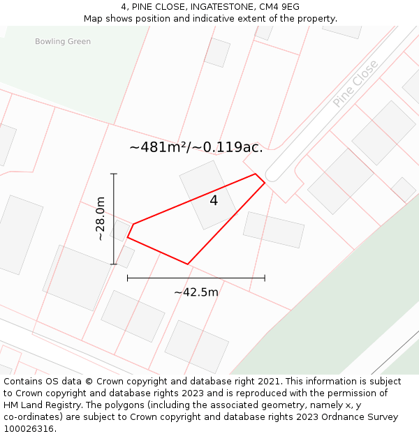 4, PINE CLOSE, INGATESTONE, CM4 9EG: Plot and title map