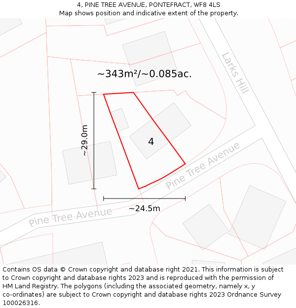 4, PINE TREE AVENUE, PONTEFRACT, WF8 4LS: Plot and title map