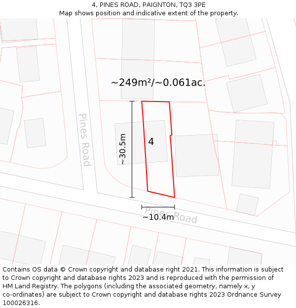 4, PINES ROAD, PAIGNTON, TQ3 3PE: Plot and title map