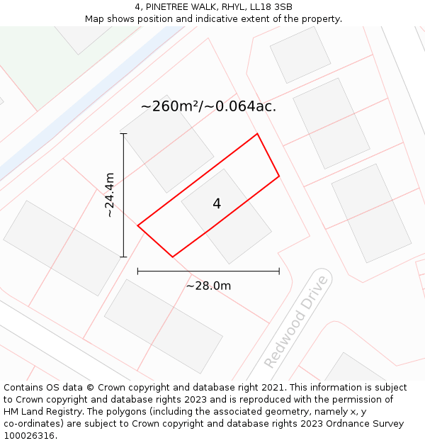 4, PINETREE WALK, RHYL, LL18 3SB: Plot and title map