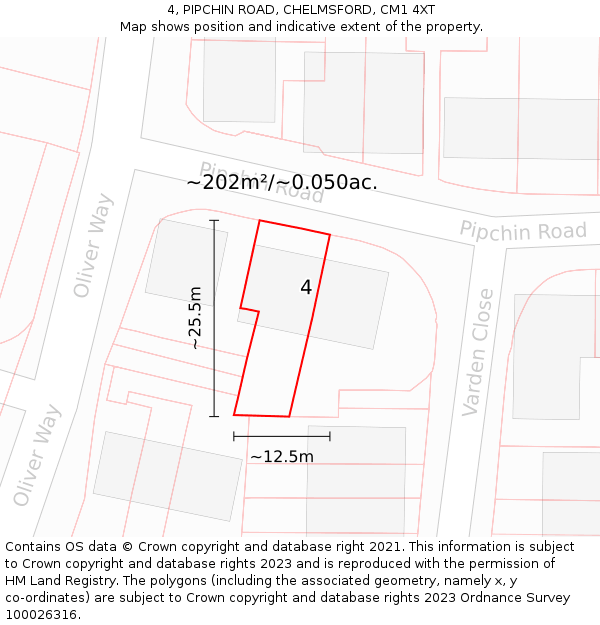 4, PIPCHIN ROAD, CHELMSFORD, CM1 4XT: Plot and title map