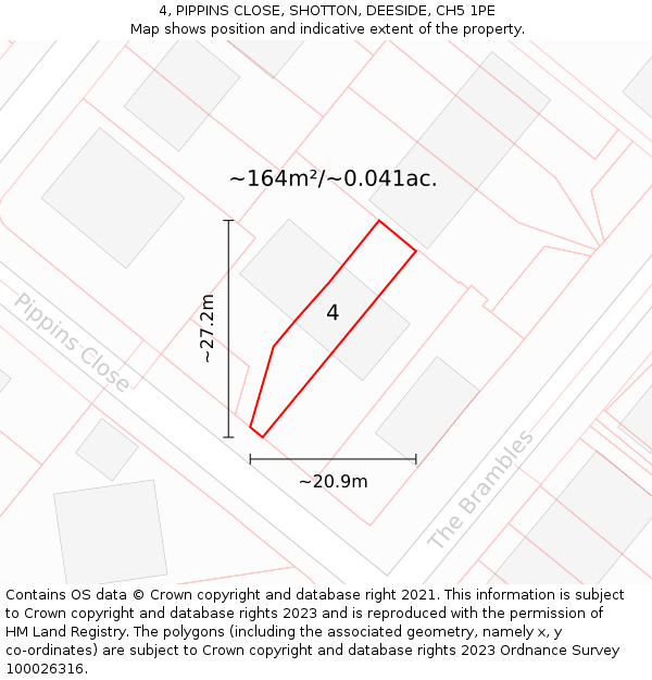 4, PIPPINS CLOSE, SHOTTON, DEESIDE, CH5 1PE: Plot and title map