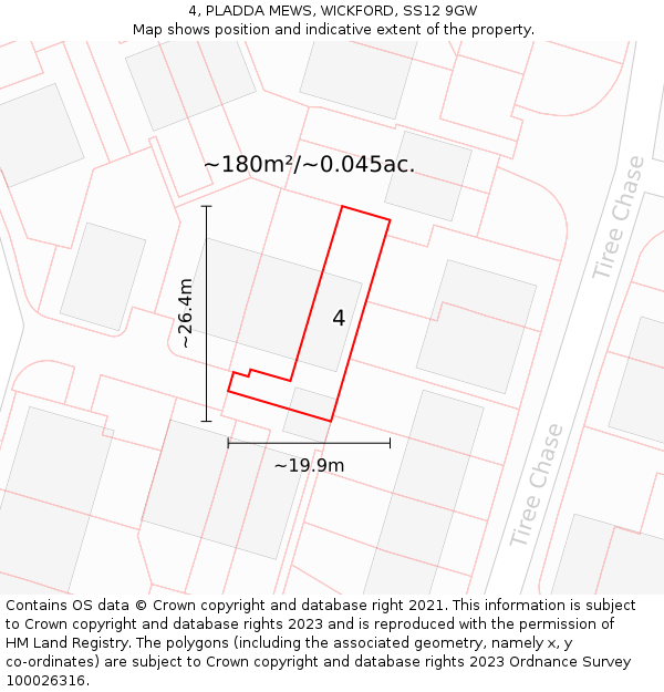 4, PLADDA MEWS, WICKFORD, SS12 9GW: Plot and title map