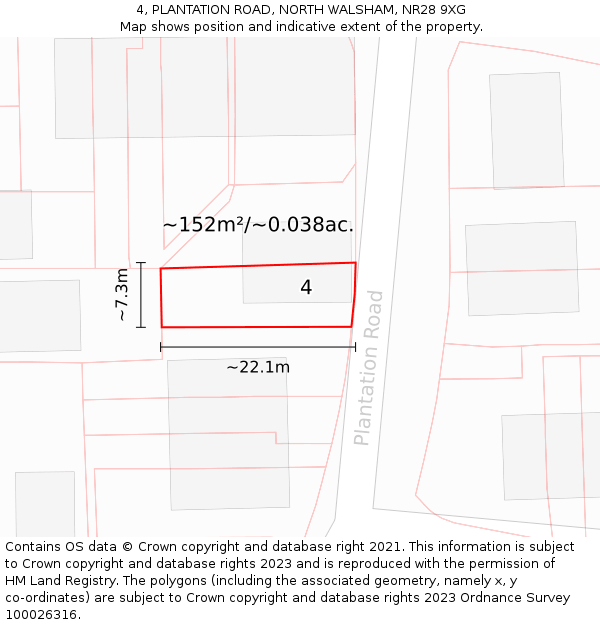 4, PLANTATION ROAD, NORTH WALSHAM, NR28 9XG: Plot and title map