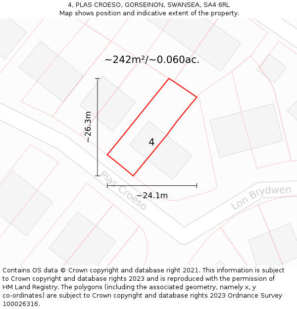 4, PLAS CROESO, GORSEINON, SWANSEA, SA4 6RL: Plot and title map