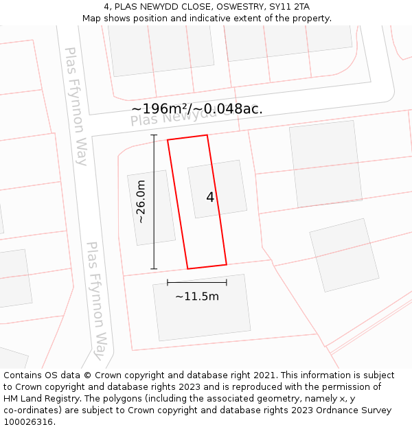 4, PLAS NEWYDD CLOSE, OSWESTRY, SY11 2TA: Plot and title map