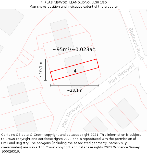 4, PLAS NEWYDD, LLANDUDNO, LL30 1GD: Plot and title map