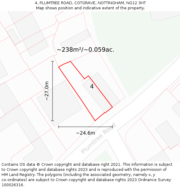 4, PLUMTREE ROAD, COTGRAVE, NOTTINGHAM, NG12 3HT: Plot and title map