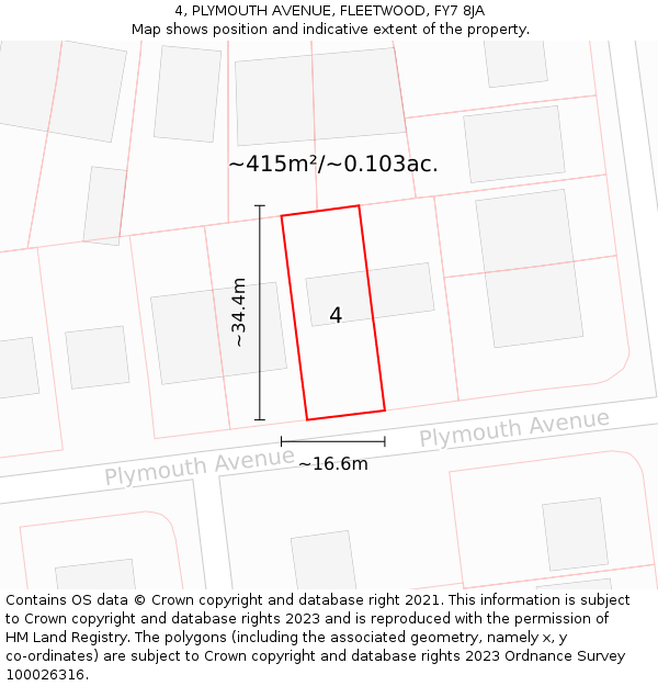 4, PLYMOUTH AVENUE, FLEETWOOD, FY7 8JA: Plot and title map