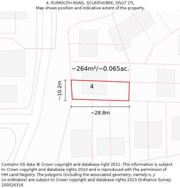 4, PLYMOUTH ROAD, SCUNTHORPE, DN17 1TL: Plot and title map
