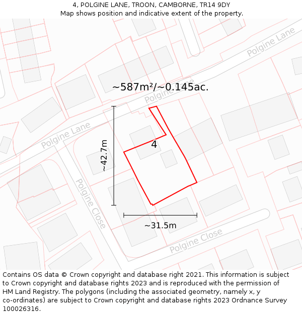 4, POLGINE LANE, TROON, CAMBORNE, TR14 9DY: Plot and title map