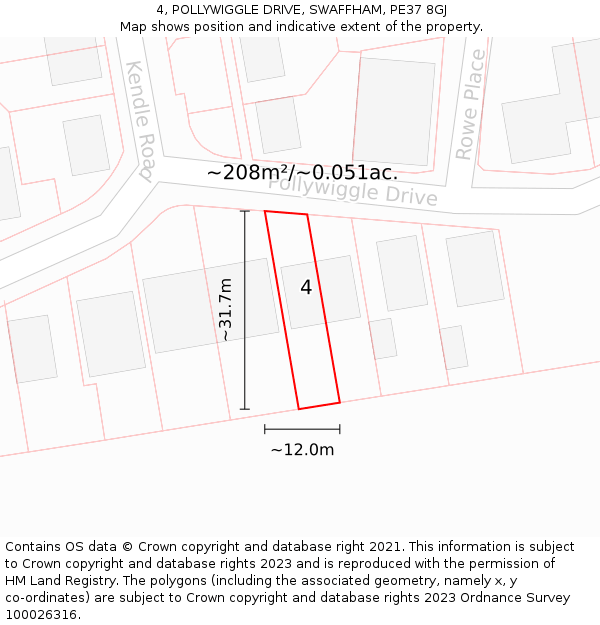 4, POLLYWIGGLE DRIVE, SWAFFHAM, PE37 8GJ: Plot and title map