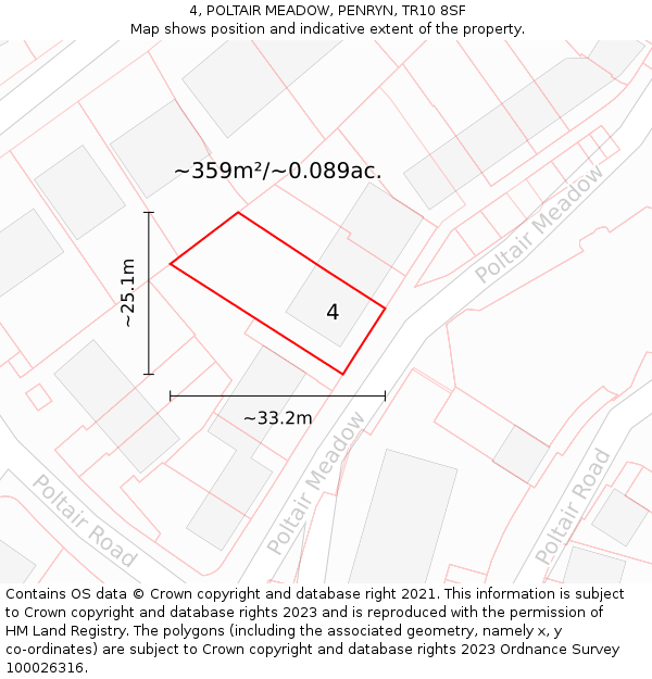 4, POLTAIR MEADOW, PENRYN, TR10 8SF: Plot and title map