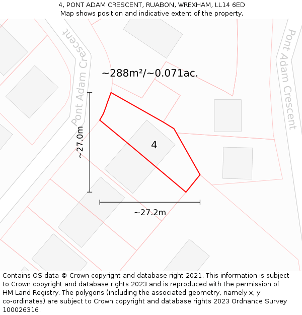 4, PONT ADAM CRESCENT, RUABON, WREXHAM, LL14 6ED: Plot and title map