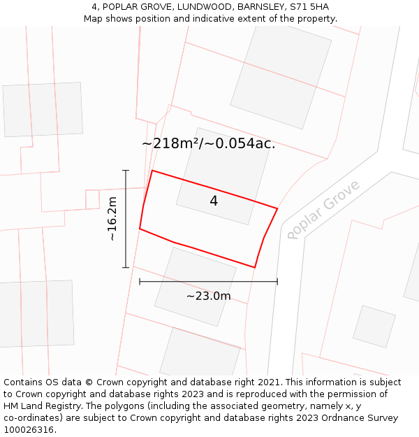 4, POPLAR GROVE, LUNDWOOD, BARNSLEY, S71 5HA: Plot and title map