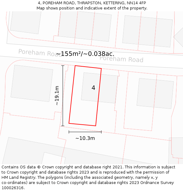 4, POREHAM ROAD, THRAPSTON, KETTERING, NN14 4FP: Plot and title map