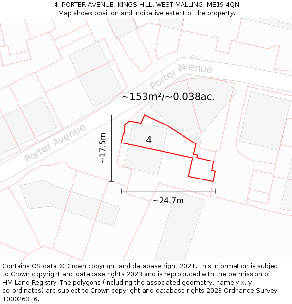 4, PORTER AVENUE, KINGS HILL, WEST MALLING, ME19 4QN: Plot and title map