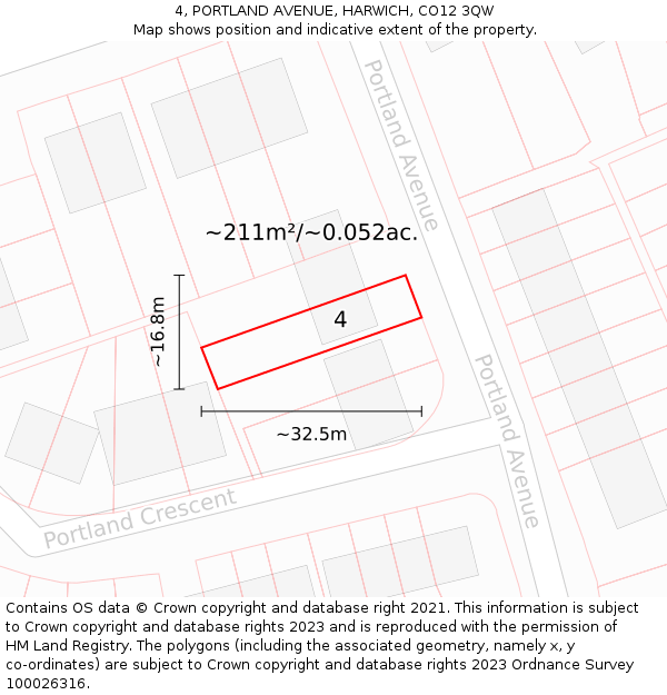 4, PORTLAND AVENUE, HARWICH, CO12 3QW: Plot and title map