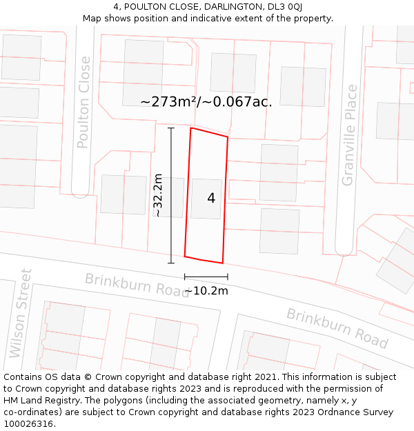 4, POULTON CLOSE, DARLINGTON, DL3 0QJ: Plot and title map