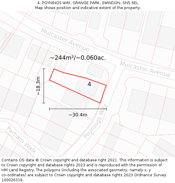 4, POYNINGS WAY, GRANGE PARK, SWINDON, SN5 6EL: Plot and title map