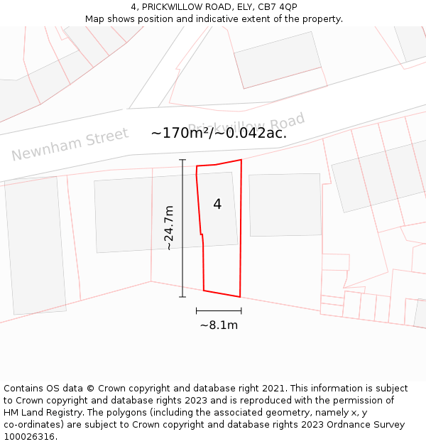 4, PRICKWILLOW ROAD, ELY, CB7 4QP: Plot and title map