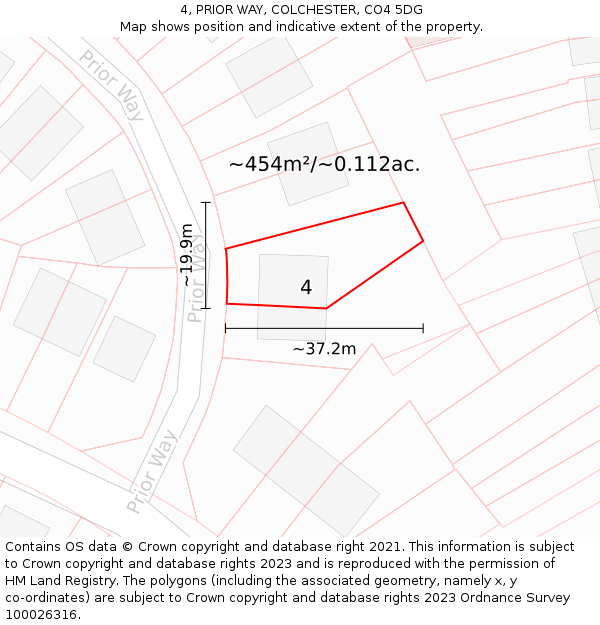 4, PRIOR WAY, COLCHESTER, CO4 5DG: Plot and title map