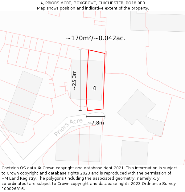 4, PRIORS ACRE, BOXGROVE, CHICHESTER, PO18 0ER: Plot and title map