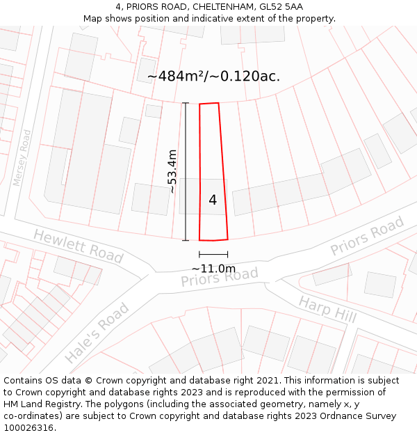 4, PRIORS ROAD, CHELTENHAM, GL52 5AA: Plot and title map