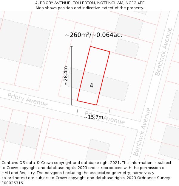 4, PRIORY AVENUE, TOLLERTON, NOTTINGHAM, NG12 4EE: Plot and title map