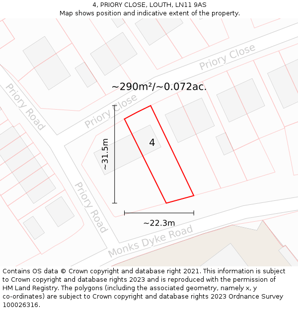 4, PRIORY CLOSE, LOUTH, LN11 9AS: Plot and title map