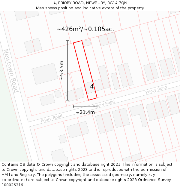 4, PRIORY ROAD, NEWBURY, RG14 7QN: Plot and title map