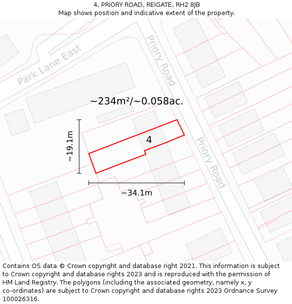 4, PRIORY ROAD, REIGATE, RH2 8JB: Plot and title map