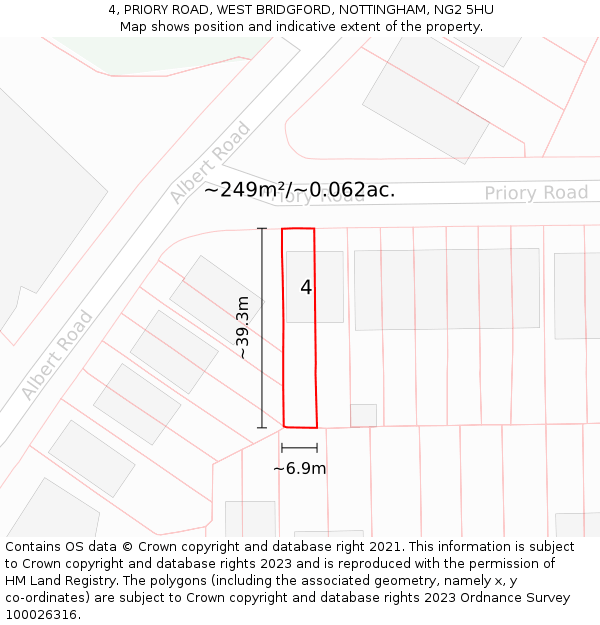 4, PRIORY ROAD, WEST BRIDGFORD, NOTTINGHAM, NG2 5HU: Plot and title map