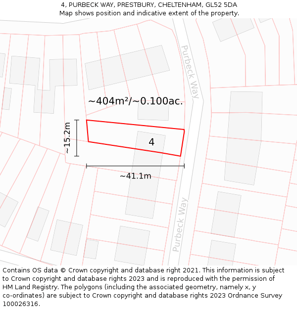 4, PURBECK WAY, PRESTBURY, CHELTENHAM, GL52 5DA: Plot and title map