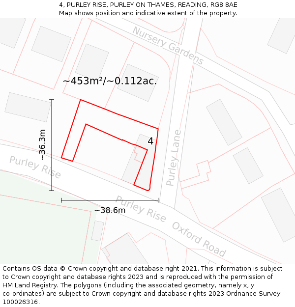 4, PURLEY RISE, PURLEY ON THAMES, READING, RG8 8AE: Plot and title map