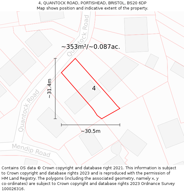 4, QUANTOCK ROAD, PORTISHEAD, BRISTOL, BS20 6DP: Plot and title map