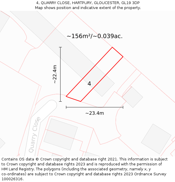 4, QUARRY CLOSE, HARTPURY, GLOUCESTER, GL19 3DP: Plot and title map