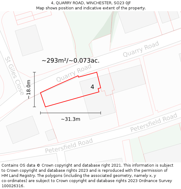 4, QUARRY ROAD, WINCHESTER, SO23 0JF: Plot and title map