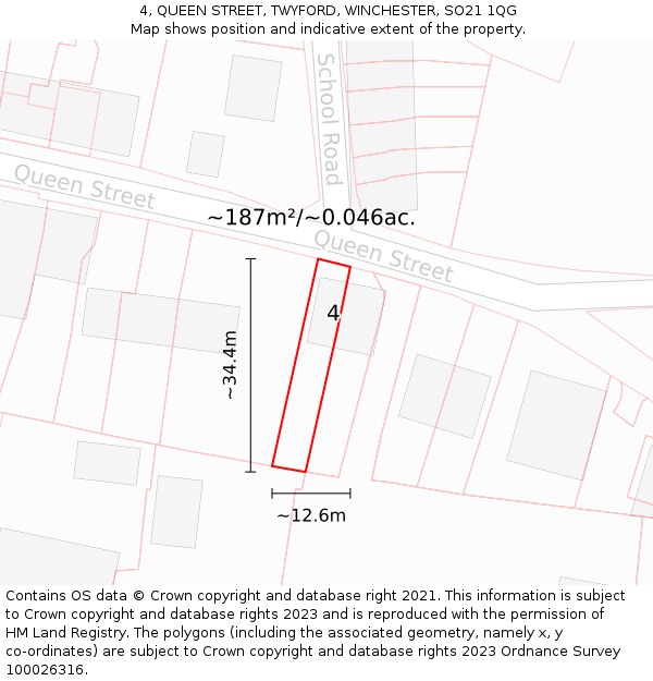 4, QUEEN STREET, TWYFORD, WINCHESTER, SO21 1QG: Plot and title map