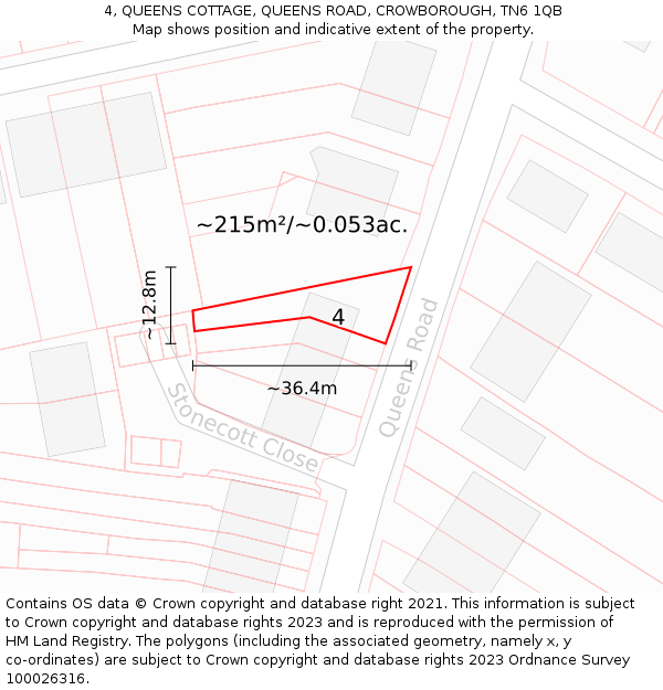 4, QUEENS COTTAGE, QUEENS ROAD, CROWBOROUGH, TN6 1QB: Plot and title map