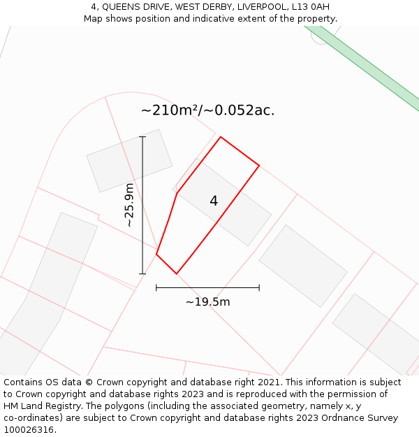 4, QUEENS DRIVE, WEST DERBY, LIVERPOOL, L13 0AH: Plot and title map