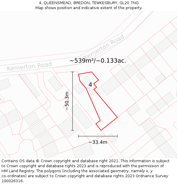 4, QUEENSMEAD, BREDON, TEWKESBURY, GL20 7NG: Plot and title map