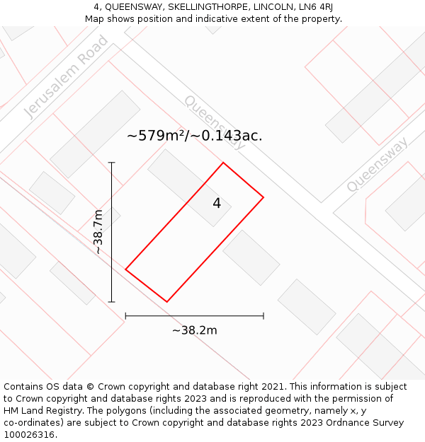 4, QUEENSWAY, SKELLINGTHORPE, LINCOLN, LN6 4RJ: Plot and title map